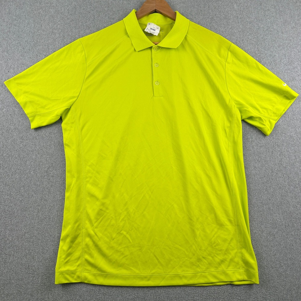 Nike Polo Shirt Mens Large Tour Performance Lime Green Dri-Fit Short Sleeve